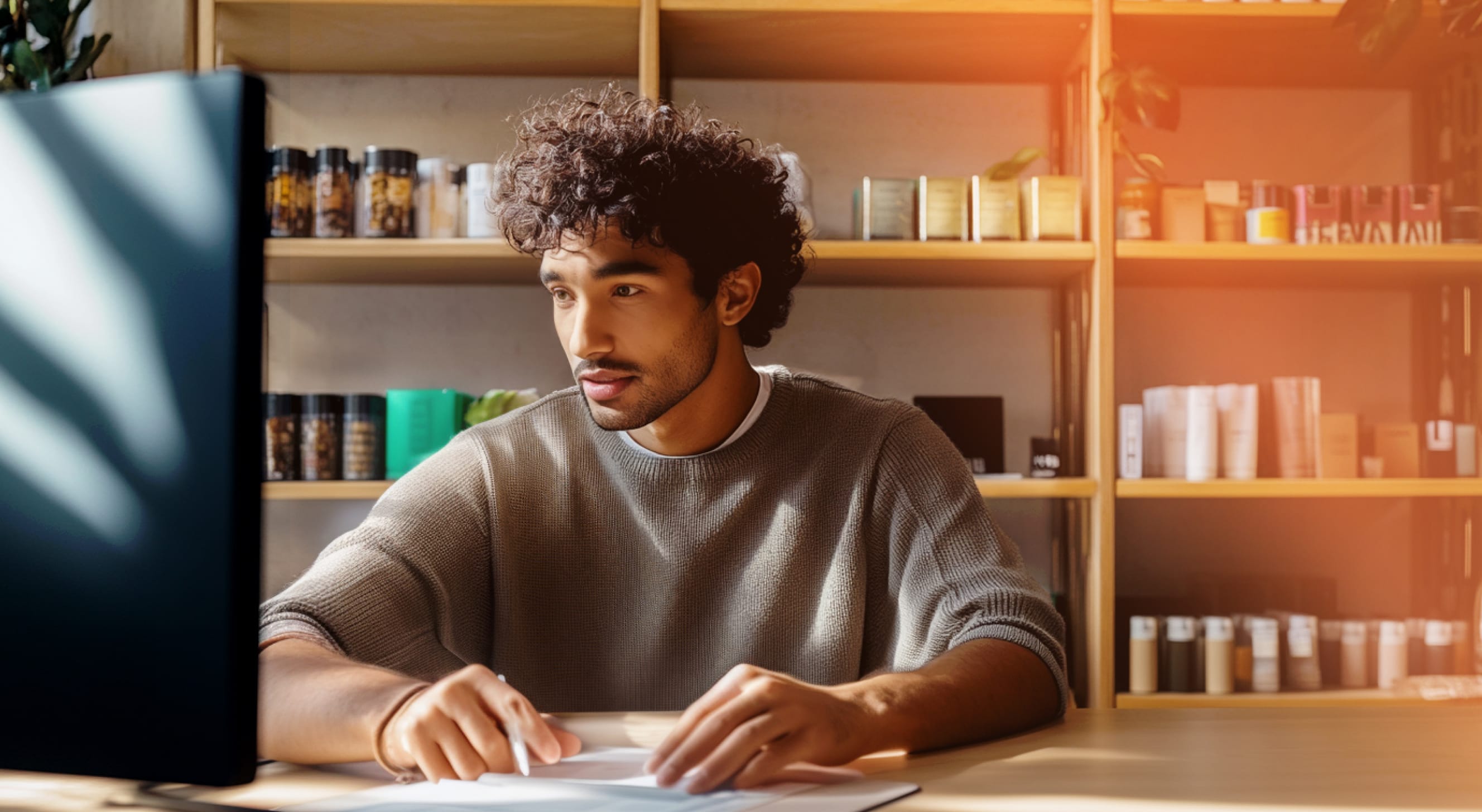 A male employee using AI Receptionist on desktop