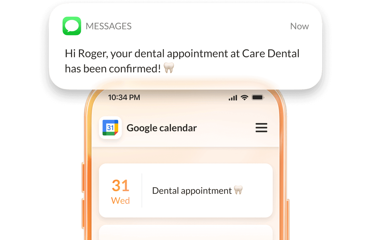 AI Receptionist sending an SMS reminder for a dental appointment