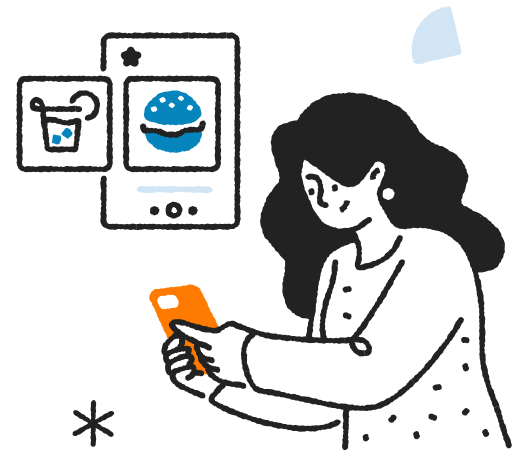 An illustration of a woman on her phone doing online shopping