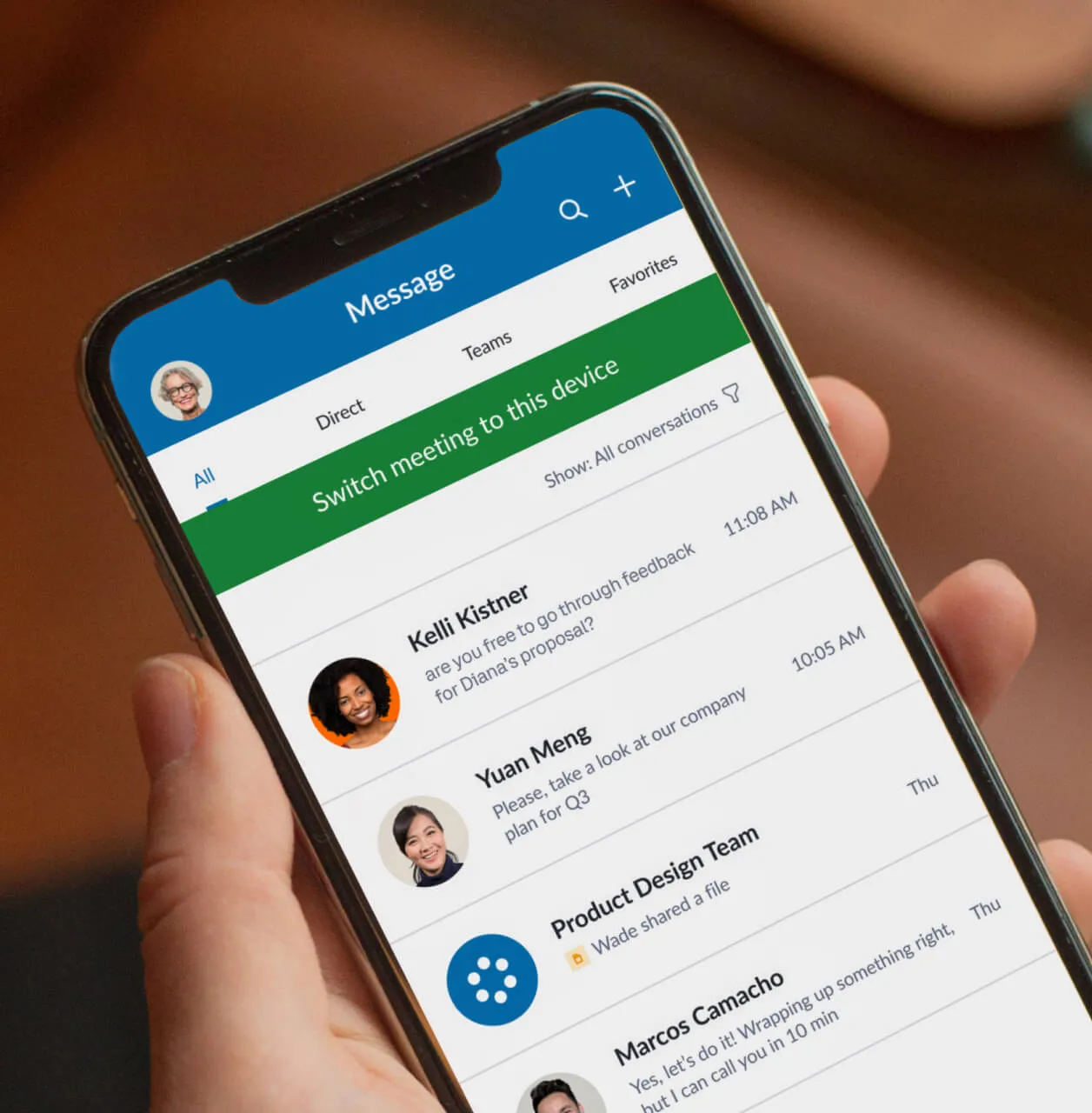 Inbox messages viewed on the RingCentral mobile app