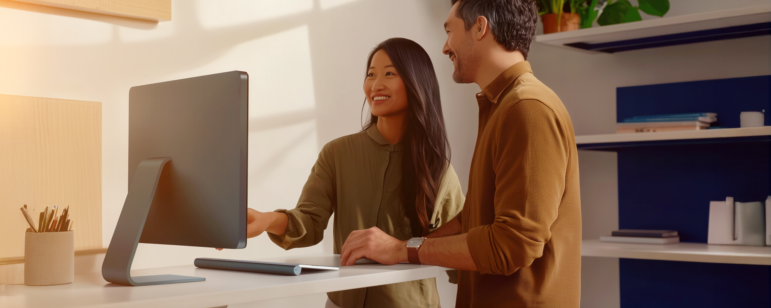 Startup founders watching an interview about the RingCentral Ventures partnership on a desktop screen.