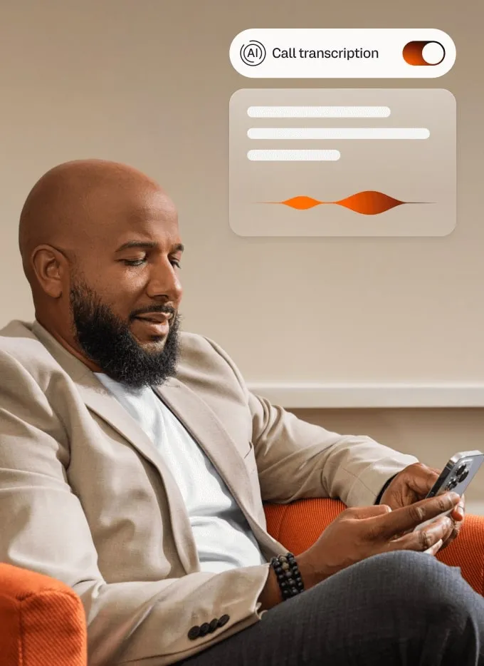 An AI-powered phone call transcription used by a man on his RingCentral mobile app